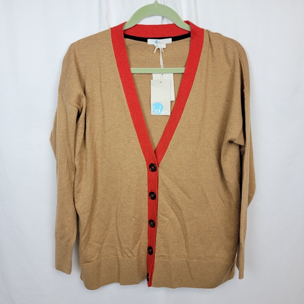Boden brown red v neck cardigan sweater NWT